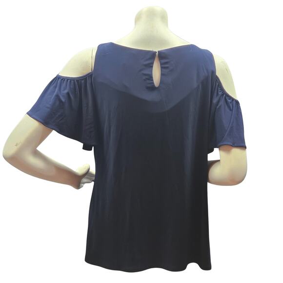 MSK Womens Rhinestone-Trim Cold-Shoulder Top Dark Blue Large Polyester Spandex - Picture 2 of 7